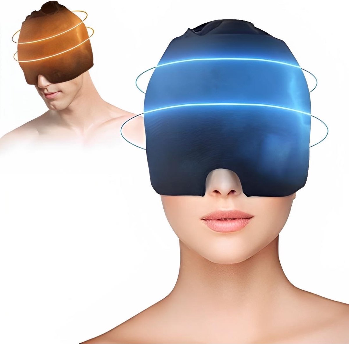 Goedkoopste Migraine Muts - Dubbele Gelpads - Hoofdpijn Masker - 600 Gram - Slaapmasker - Warmte & Koude Therapie - Inc. Freezer Bag & NL Handleiding