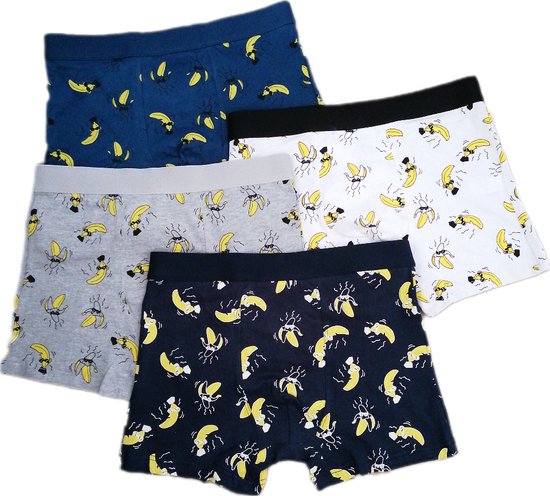 Boxershort Heren Set Van 4 Bananen Print 4 Kleuren Maat XL Cadeau Kerst bol