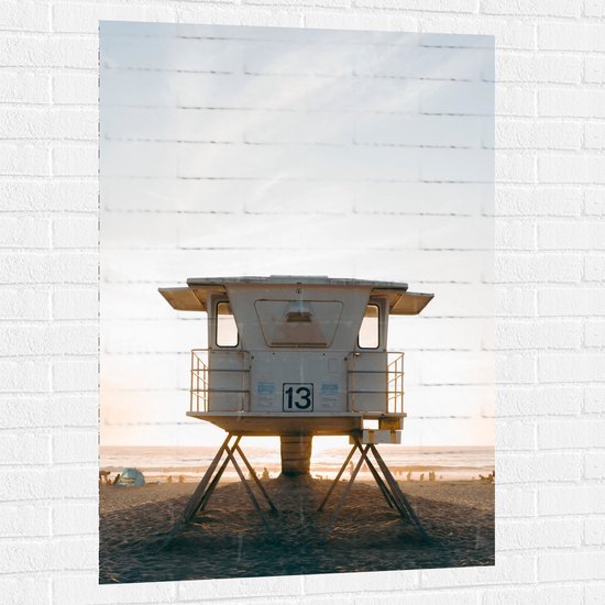 Muursticker - Strandhutje Nummer 13 in de Avondzon - 80x120 cm Foto op Muursticker