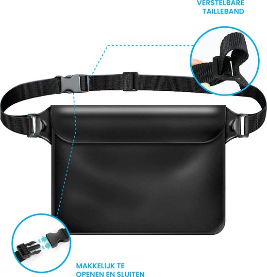 YONO Waterdicht Heuptasje - Dames en Heren - Fanny Pack - Telefoontasje - Zwemmen - Festival - Waterdichte Heuptas - Zwart