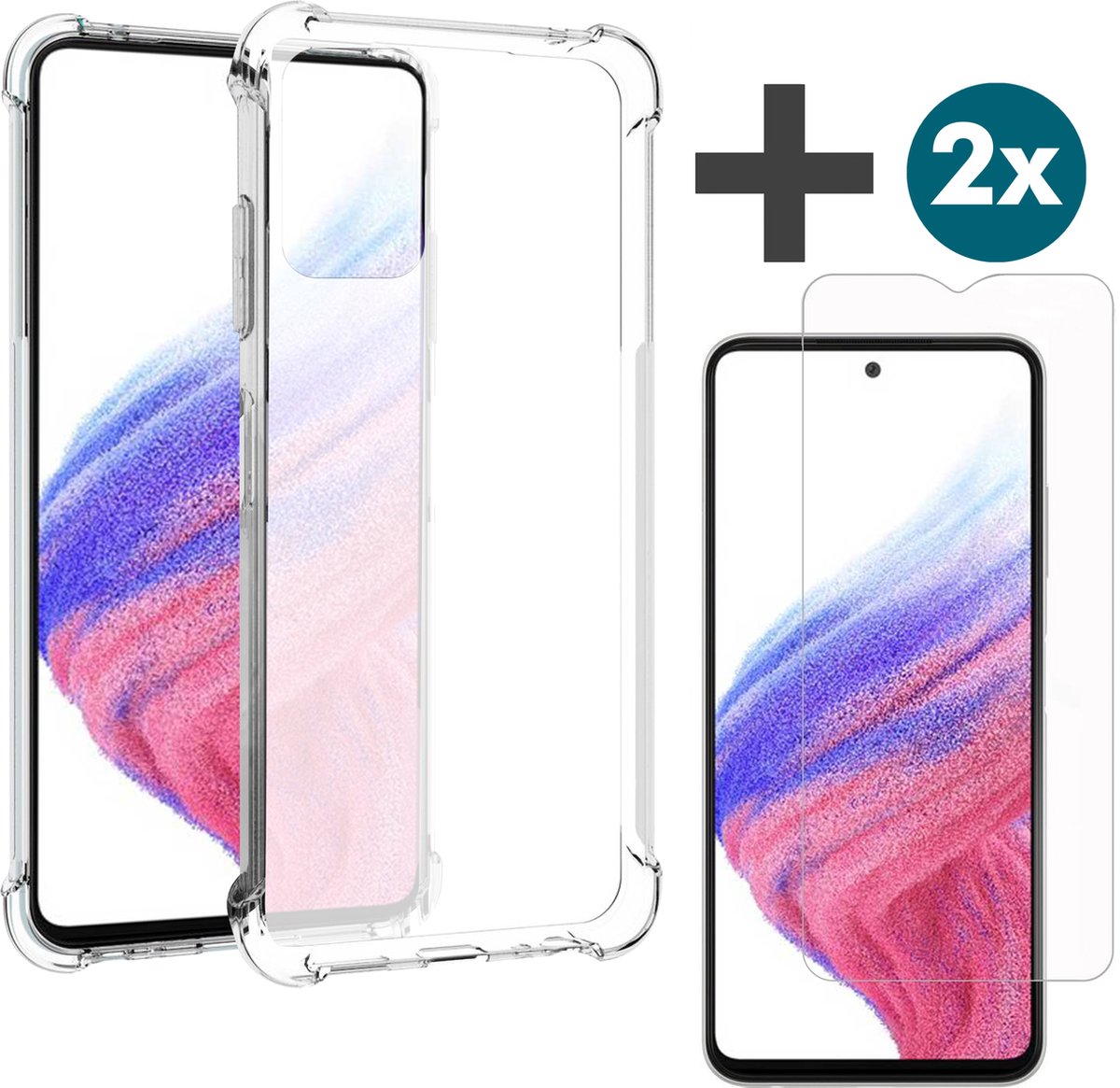 Arara Hoesje geschikt voor Samsung Galaxy A53 hoesje transparant siliconen backcover met verstevigde hoeken Inclusief 2 Screenprotector tempered glass