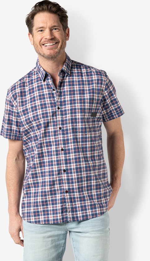 Twinlife Heren shirt plaid s.s. - Overhemden - Luchtig - Vochtabsorberend - Duurzaam - Roze - S