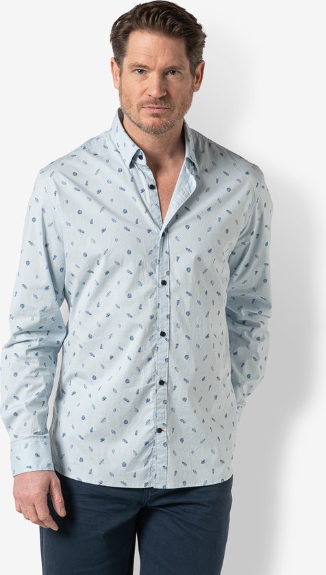 Twinlife Heren shirt small leaves - Overhemden - Duurzaam - Elastisch - Blauw - S
