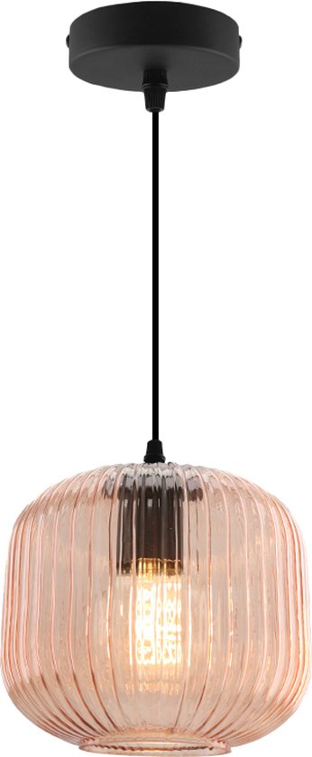 Olucia Charlois - Retro Hanglamp - Aluminium/Glas - Roze;Zwart - Rond - 19 cm