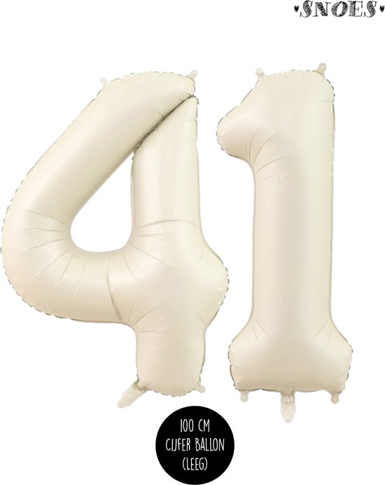 Cijfer Helium Folie ballon XL - 41 jaar cijfer - Creme - Satijn - Nude - 100 cm - leeftijd 41 jaar feestartikelen verjaardag