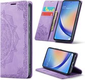 Casemania Hoesje Geschikt voor Samsung Galaxy A14 Bright Lila - Mandala Portemonnee Book Case