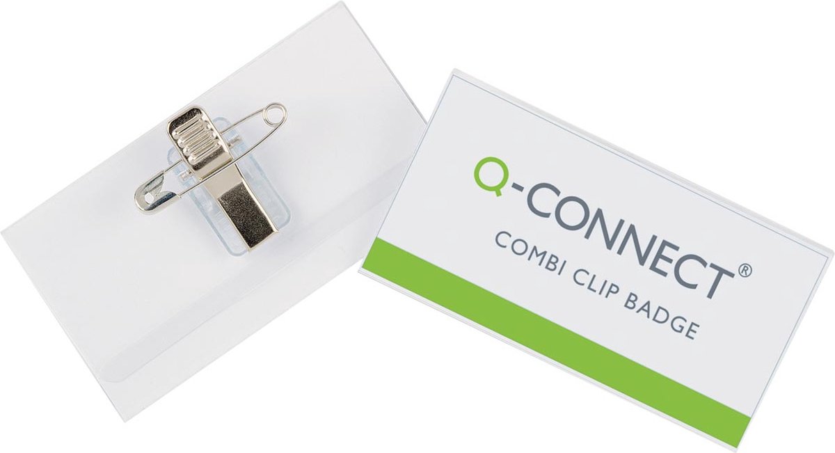 Q-CONNECT badge met combiklem 90 x 54 mm, doos van 50 stuks 36 stuks