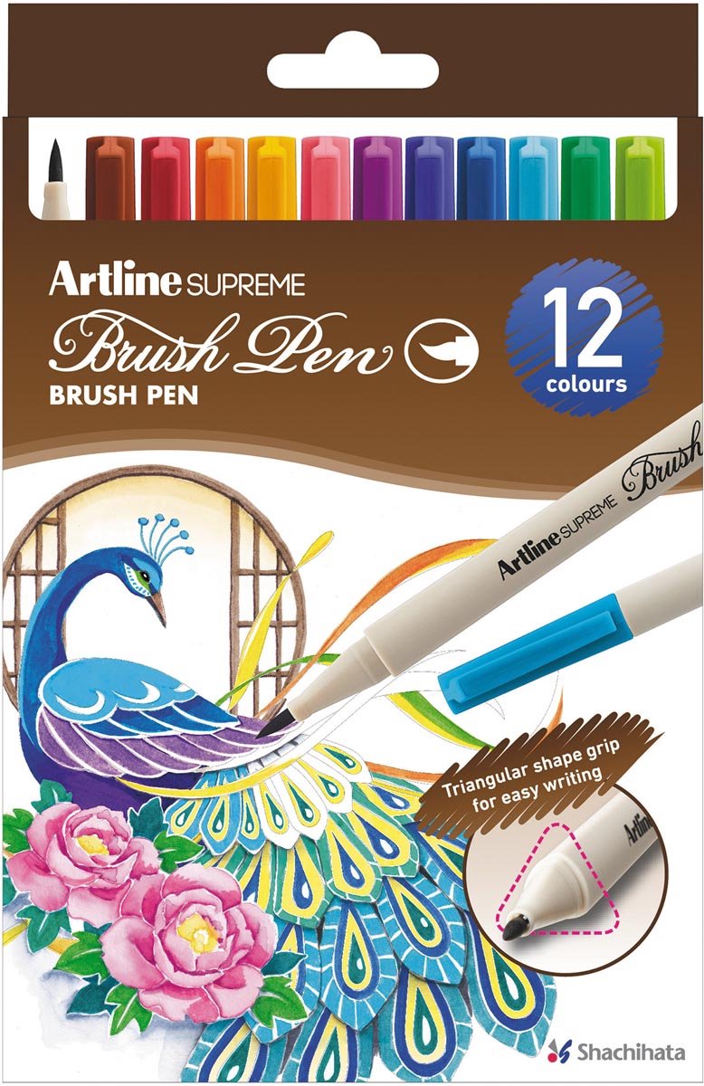 ARTLINE Supreme Brushpen - Penseelstift - Doos van 12 stuks - Verschillende kleuren