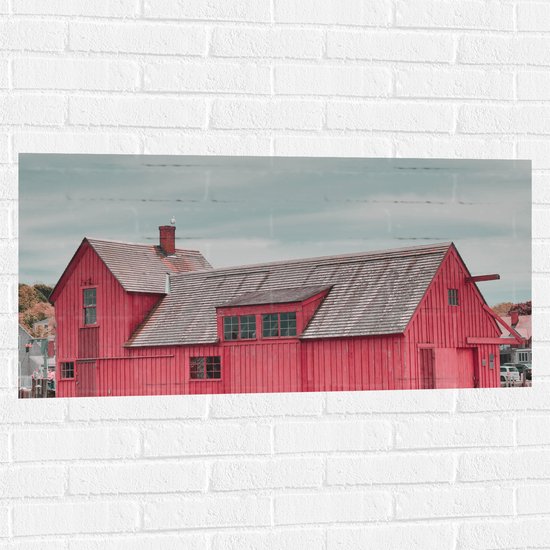 Muursticker - Rode Oude Houten Boerderij - 100x50 cm Foto op Muursticker