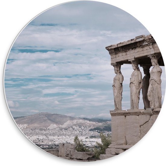 PVC Schuimplaat Muurcirkel - Uitzicht op Parthenon Tempel in Athene, Griekenland - 30x30 cm Foto op Muurcirkel (met ophangsysteem)
