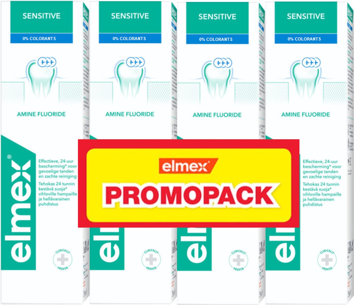 elmex® - Sensitive - 0% colorants - Tandpasta - voordeelverpakking - 4 x 75 ml