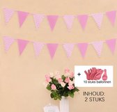 Vlaggenlijn geboorte baby met 10 stuks roze ballonnen -| 2 stuks slingers |Meisje, Roze | Welcome Baby Hart / Hartje - Slinger - Vlag - Raam | Kraamfeest - Kraamtijd - Vintage - Geboorte - Feest - Babyshower - Decoratie - Babykamer