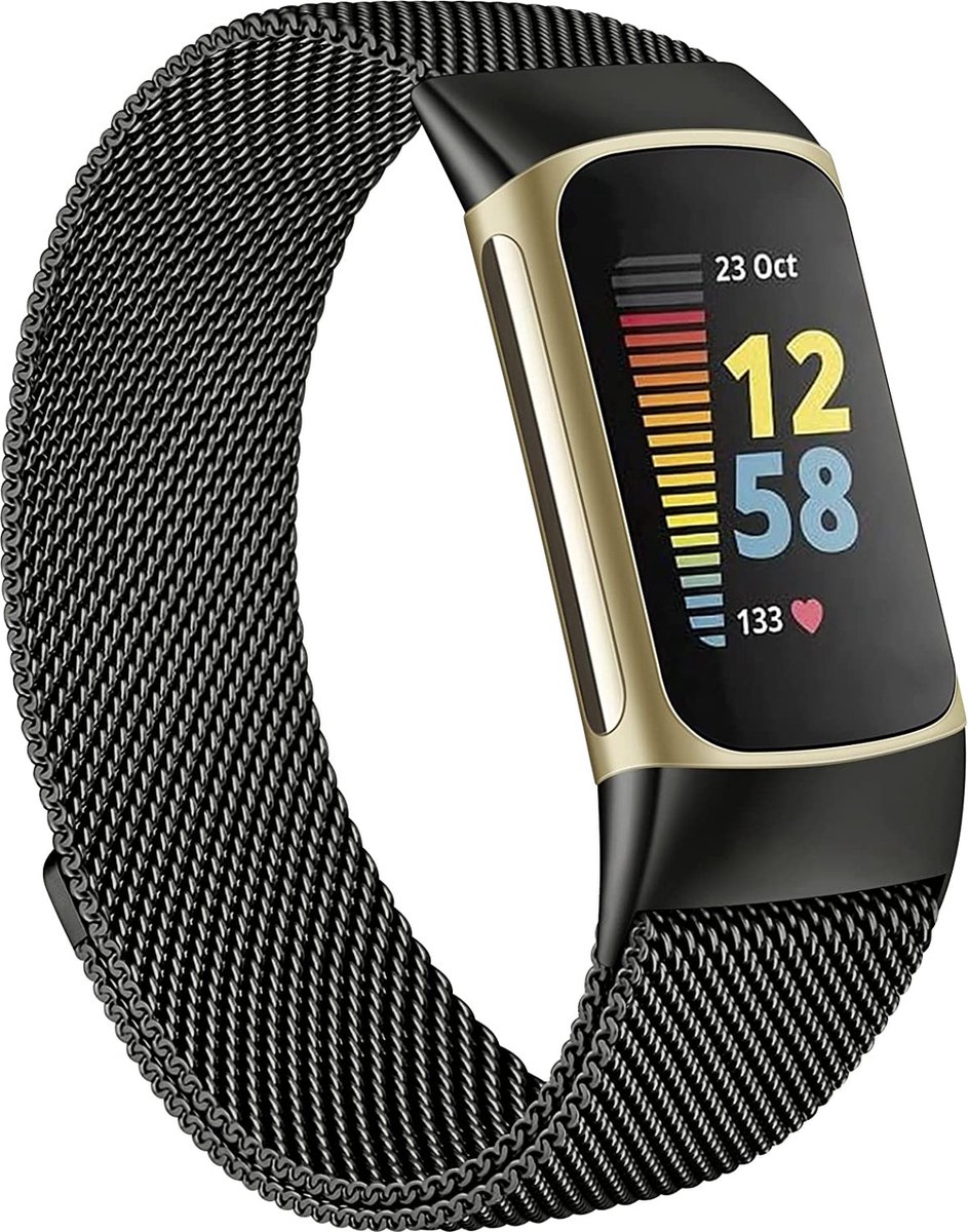 YPCd® Bandje geschikt voor Fitbit Charge 5 - Zwart - Milanees RVS - Large
