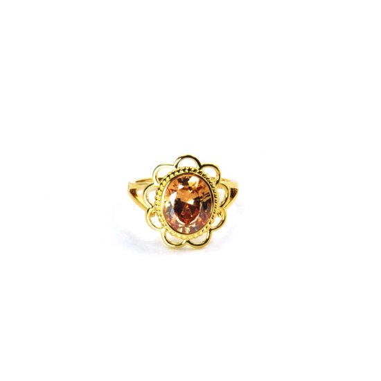 Ring Light Peach Flower Vintage Style Goud | 18 karaat gouden plating | Messing | Buddha Ibiza