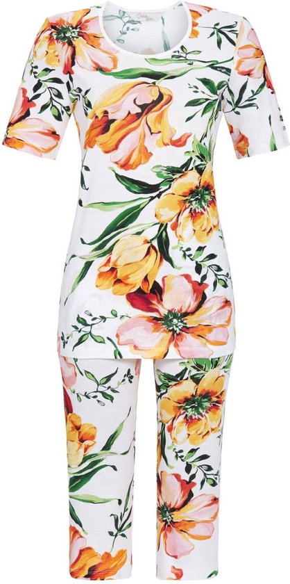 Oranje bloemen pyjama Ringella - Wit - Maat - 38