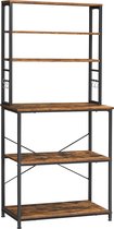 Hoppa! keukenplank, staand rek met planken, met 6 haken en metalen frame, industrieel ontwerp, voor magnetron, kookgerei, 80 x 40 x 167 cm, vintage bruin-zwart