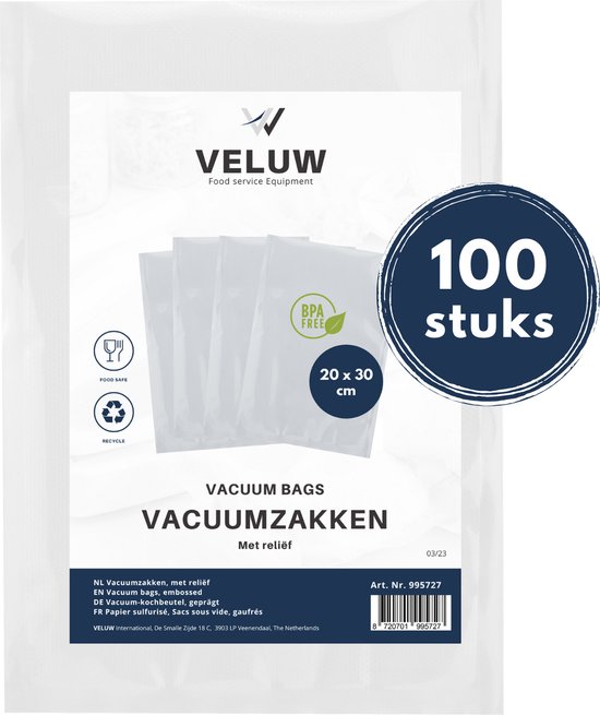 Veluw Vacuumzakken Voedsel - 20x30cm - 100 Stuks - Vacumeerzakken Met  Reliëf - Vacuum... | bol.com