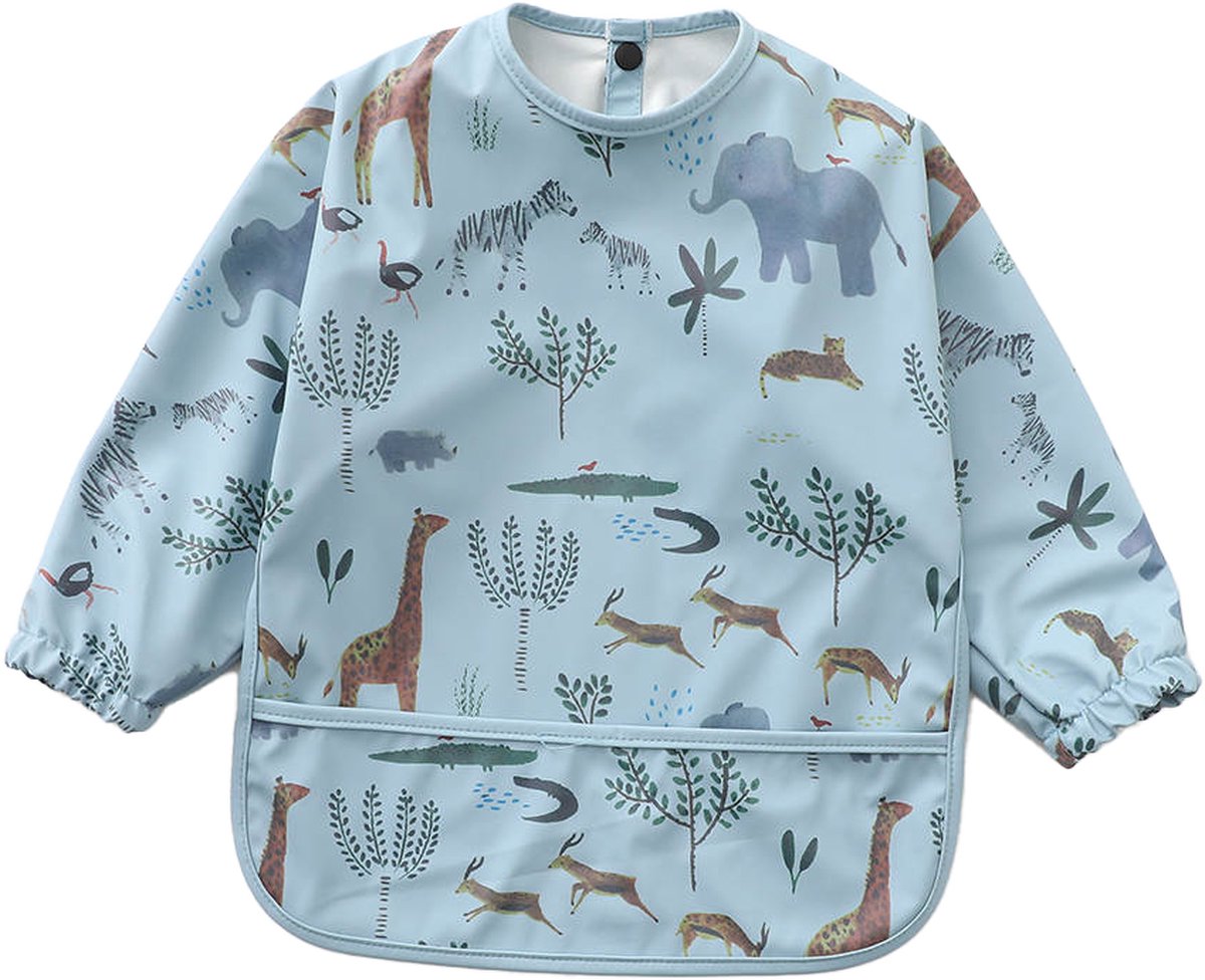 Goedkoopste Mon Avenir - Longsleeve slab - waterproof - schort lange mouwen - Blauw - safari dieren