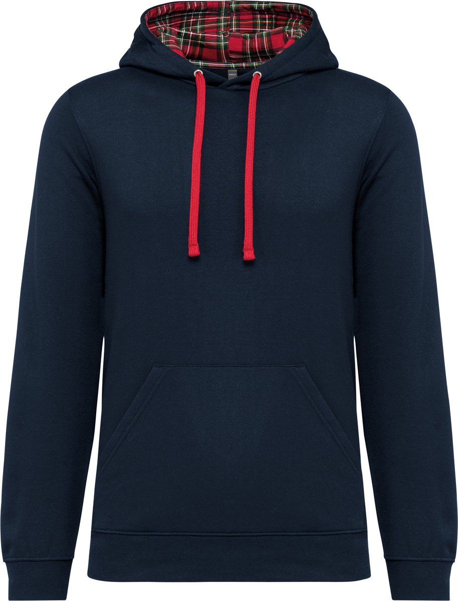 Kariban Hoodie met contrasterende capuchon met motief ‘ Tartan’ Marineblauw