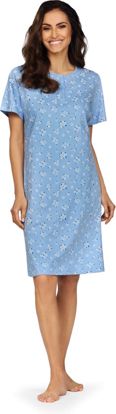 Chemise de nuit Comtessa 'Wild Daisy Blue' - Katoen - Manches courtes - 100cm - Taille 44