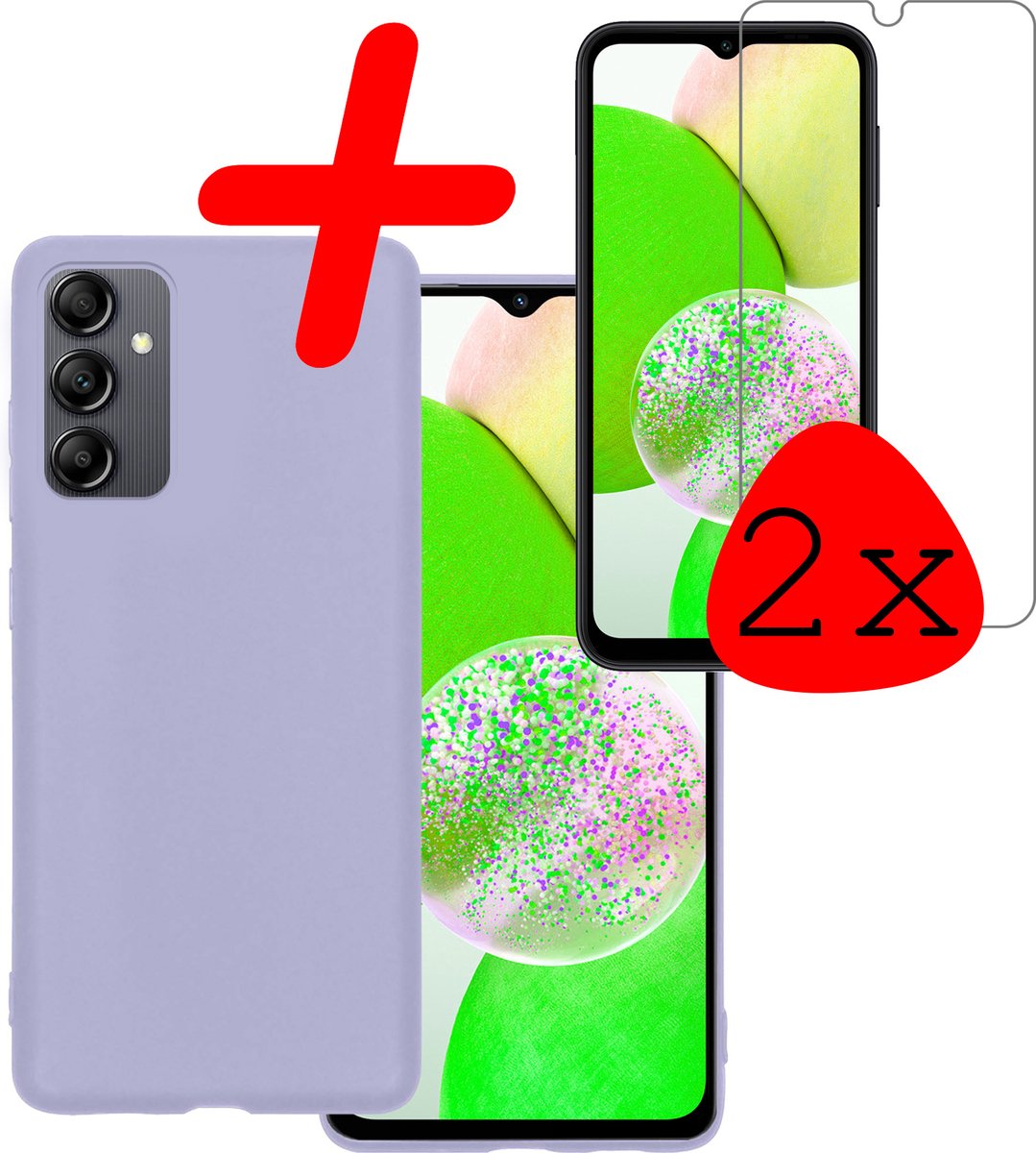 Hoesje Met 2x Screenprotector - Geschikt voor Samsung Galaxy A14 - Sterk & Shockproof - Back Cover - Siliconen Case - Telefoon Hoes - Lila
