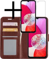Hoes Geschikt voor Samsung A14 Hoesje Book Case Hoes Flip Cover Wallet Bookcase Met Screenprotector - Bruin