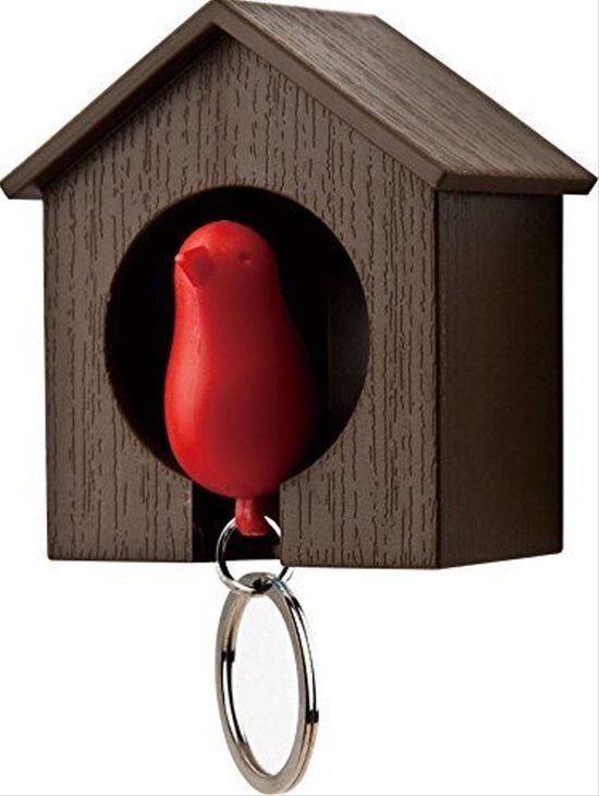 Vogelhuisje sleutelhanger - Bruin huisje met Rode vogel sleutelhouder |  bol.com