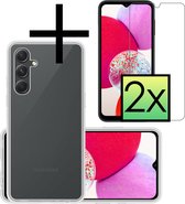 Hoes Geschikt voor Samsung A14 Hoesje Cover Siliconen Back Case Hoes Met 2x Screenprotector - Transparant