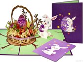 Cartes popup Popcards – Joyeuses Pasen! Lapin de Pâques mignon avec panier Oeufs de Pâques Oeuf de Pâques Oeufs décorés Jours de Pâques Carte pop-up Carte de voeux 3D