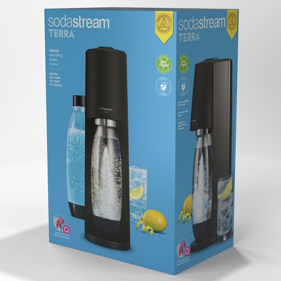 SodaStream TERRA MegaPack - Zwart - Incl 2x 1L fles en Quick Connect koolzuurcilinder
