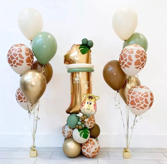 Foto: Jungle ballonnen set 3 jaar 30 stuks verjaardag versiering feestversiering kinderfeestje jungle safari dieren dierentuin zoo helium ballon groene ballon ballon met print gouden ballon jungle versiering