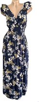 Lange Dames Jurk - Bloemenprint - Blauw - Maat One size (801)