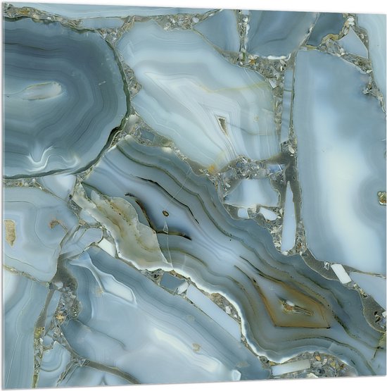 Acrylglas - Luxe Wit met Gouden Marmer - 100x100 cm Foto op Acrylglas (Wanddecoratie op Acrylaat)