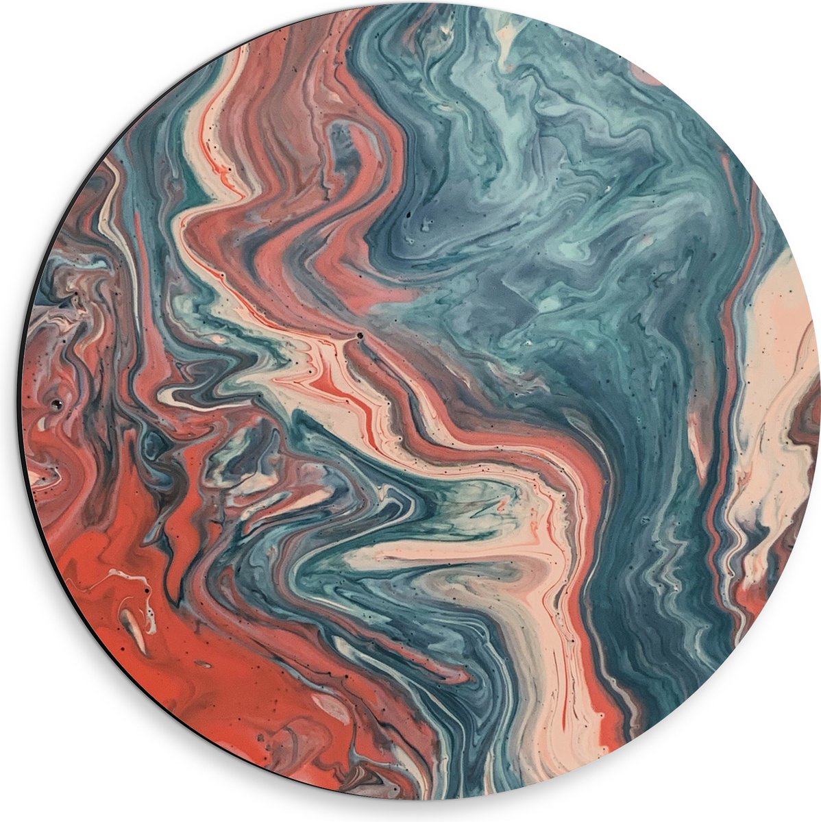 Dibond Muurcirkel - Mix van Roze en Blauwe Verf - 30x30 cm Foto op Aluminium Muurcirkel (met ophangsysteem)