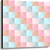 Canvas - Blokpatroon van Blauw, Bruin en Roze Vakken - 100x100 cm Foto op Canvas Schilderij (Wanddecoratie op Canvas)