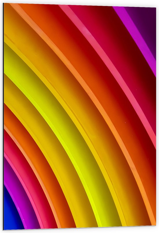 Dibond - Banen van Felle Kleuren Oranje, Geel, Roze en Paars - 60x90 cm Foto op Aluminium (Wanddecoratie van metaal)
