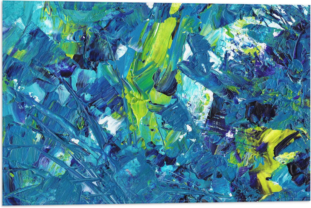 Vlag - Gemixte Verf in Blauwe en Groene Kleuren - 60x40 cm Foto op Polyester Vlag