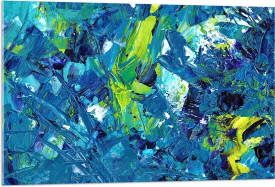 Acrylglas - Gemixte Verf in Blauwe en Groene Kleuren - 105x70 cm Foto op Acrylglas (Wanddecoratie op Acrylaat)