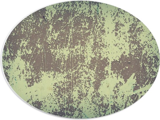 PVC Schuimplaat Ovaal - Bruin met Groene Textuur op Muur - 40x30 cm Foto op Ovaal (Met Ophangsysteem)