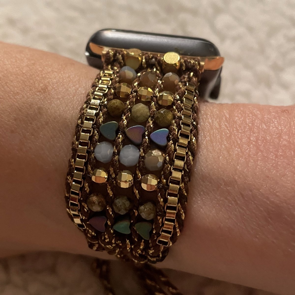 Applewatch horlogebandje Bohemian ibiza fijne glazen kraaltjes met geknoopte sluiting 42-44-45mm