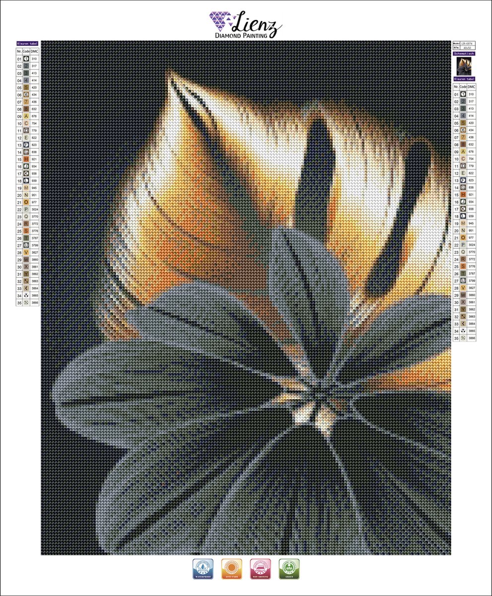 Lienz® Diamond Painting volwassenen 40x50cm – Rond – Bloemen – Volledig - Pakket Volwassenen — afbeelding 2