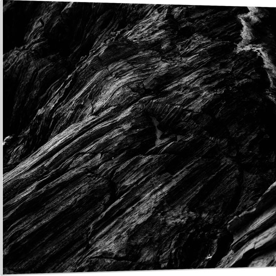 PVC Schuimplaat - Donkere Stenen Rotsen van Bergen - 80x80 cm Foto op PVC Schuimplaat (Met Ophangsysteem)