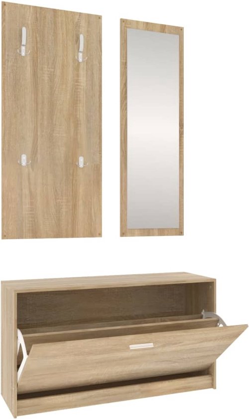 Schoenenkastset 3-In-1 Bewerkt Hout Betongrijs
