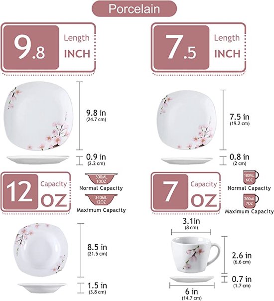 MALACASA Serveerschaal Set Van 4 - Porselein Grote Rechthoekige Dienbladen 30 Cm Wit Voor Feest, Bruiloft En Dessert
