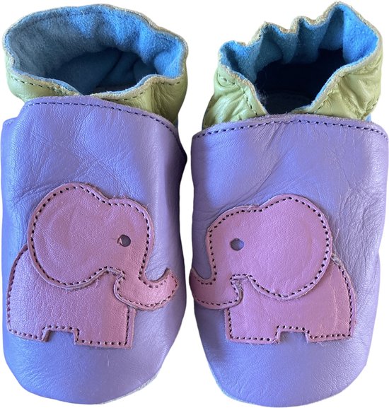 Chaussons bébé en cuir couleur pastel de Baby Dutch - Éléphant taille S (11,5 cm) - 6-12 mois