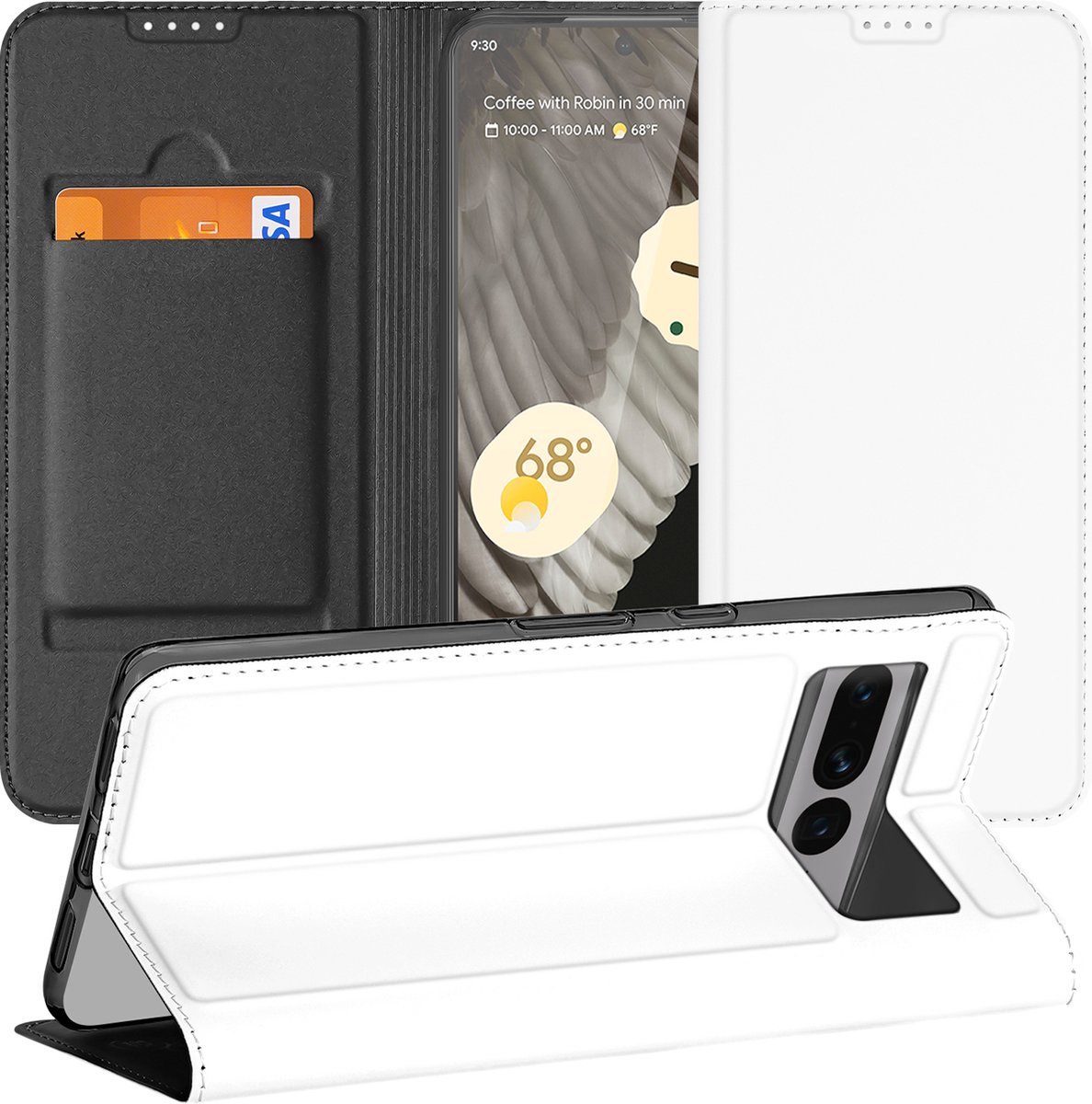 Stand Case Hoesje voor de Google Pixel 7 Pro Wit met Pashouder