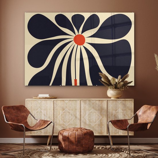 MuchoWow® Peinture sur verre 180x120 cm - Peinture sur verre - Fleurs - Vase - Plante - Rouge - Photo sur verre acrylique - Peintures