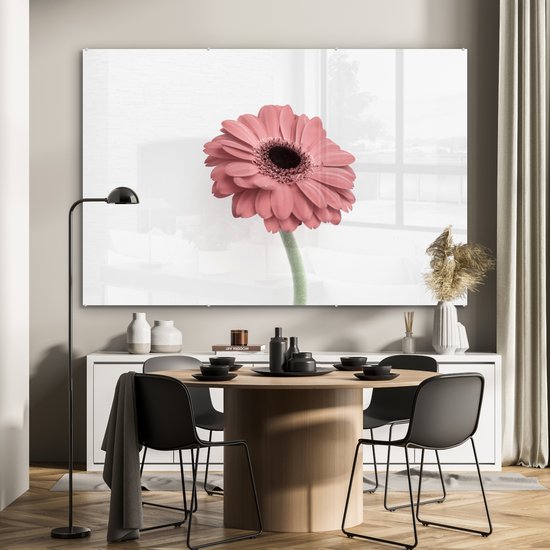 MuchoWow® Peinture sur verre 180x120 cm - Peinture sur verre acrylique - Fleurs - Rose - Nature - Wit - Plante - Photo sur verre - Peintures