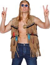 Wilbers & Wilbers - Coachella Festival Kleding - Bruin Vest Indiaan Hippie Joehoe Man - Bruin - Maat 48 - Carnavalskleding - Verkleedkleding