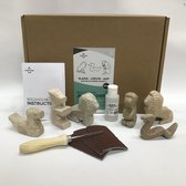 SamStone Doe-het-zelf pakket exotische dieren 2 - speksteen - leeuw - aap - slang - cadeau - kunst- hobby - 10 jr - dier - beeldhouwen